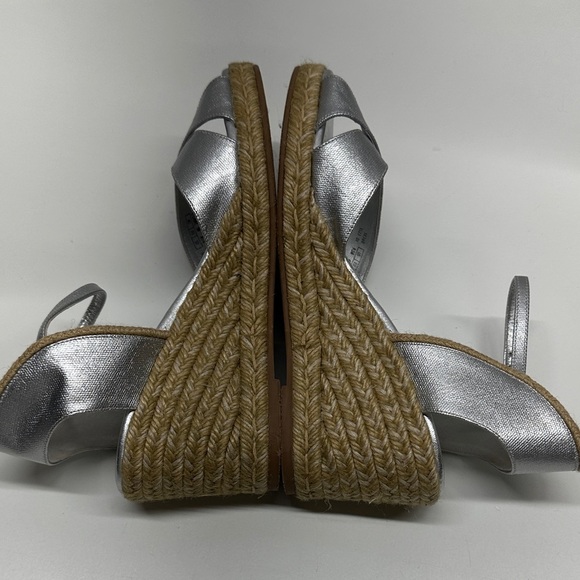 Stuart Weitzman Mirela II Espadrille Wedges Heeled Sandals Leather Silver 9.5 - Picture 6 of 10